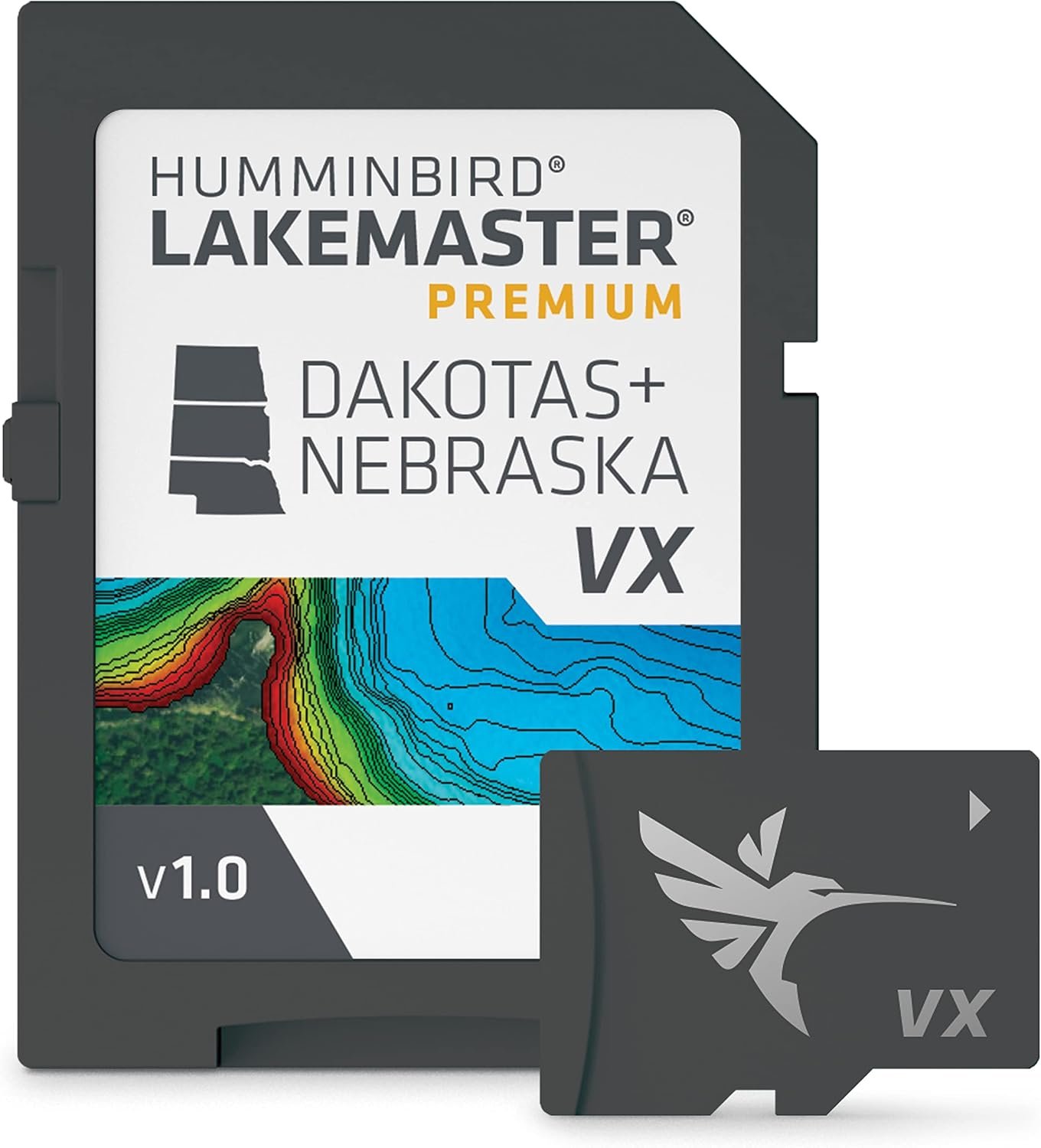 Humminbird 602001-1 LakeMaster VX Premium Dakotas & Nebraska Mapping Card – SmartStrike, 2D Relief & Aerial Imagery