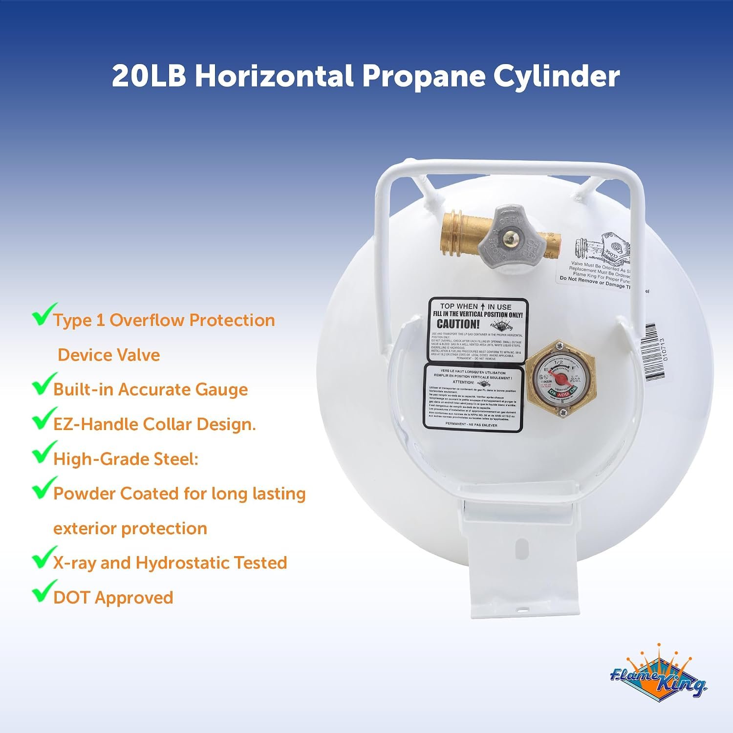Flame King YSN201HZL 20 lb Horizontal Propane Tank – DOT Approved Steel LP Cylinder with OPD Valve - Image 2