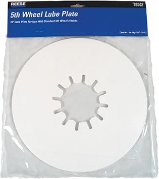 Reese 83002 Fifth Wheel Lube Plate – 10in Round Nylon Disc, 3/16in Thick White Polyethylene Hitch Protector