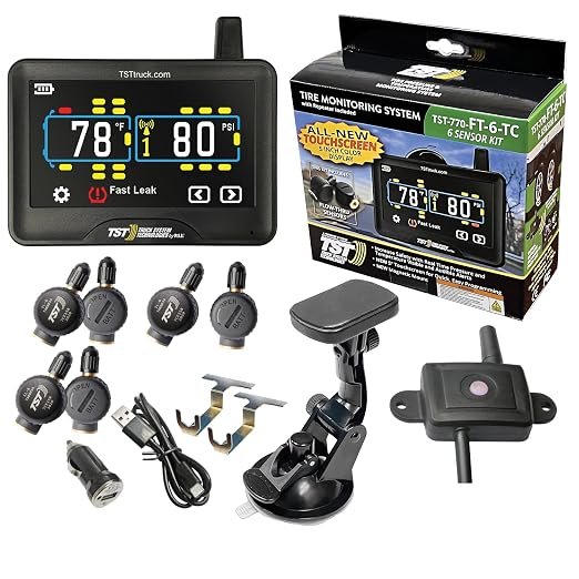 Truck System Technologies TST770FT4T 770 Series TPMS System – 4 Flow-Through Sensors, 5in Touchscreen Display, Signal Repeater