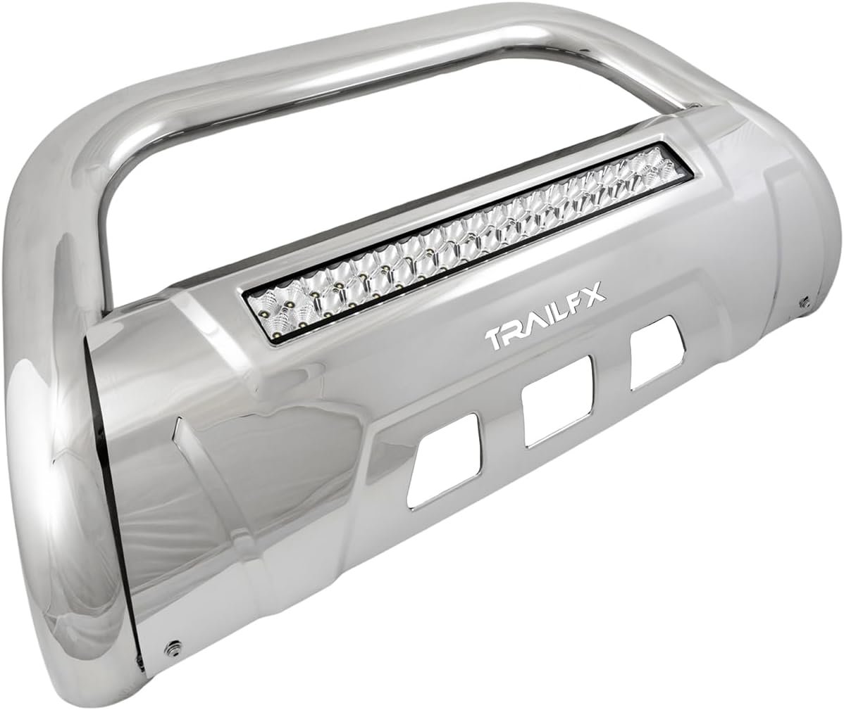 TrailFX B1613SKIT 3.5in Oval Bull Bar with LED Light Bar – Polished Stainless Steel Construction with Skid Plate - Image 2