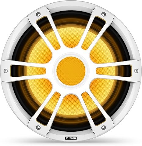 Fusion Signature Series 3i 12in Marine Subwoofer – 1400W Peak Power, Sports White Grille, CRGBW LED Lighting
