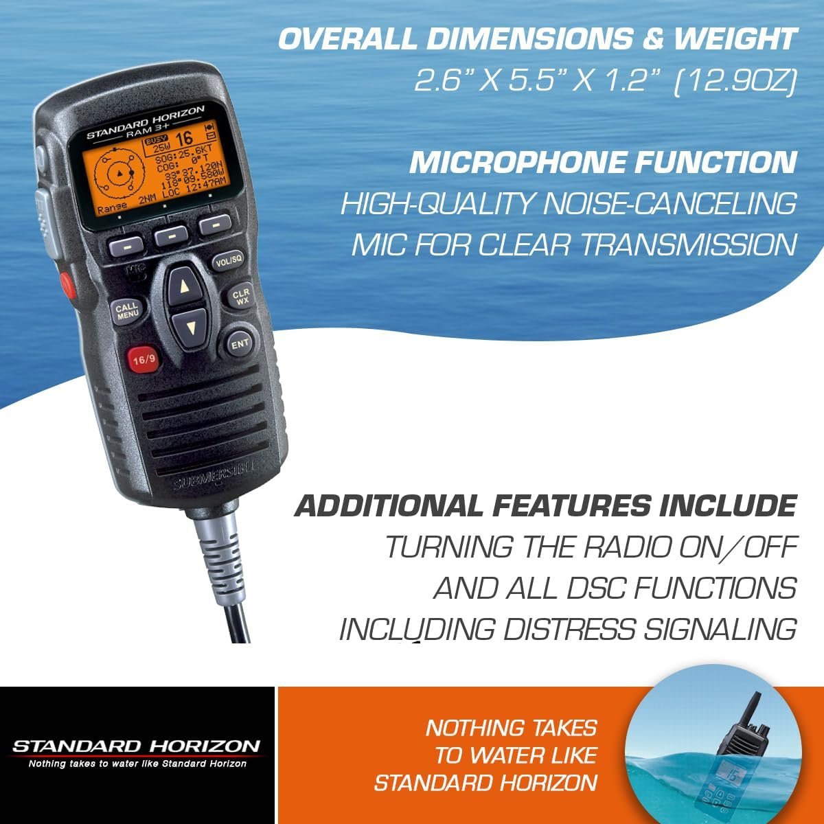 Standard Horizon CMP31B RAM3+ Remote Microphone – Black Waterproof Second Station Mic with Full Radio Control - Image 4