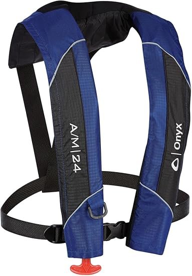 Onyx Outdoor A/M-24 Auto/Manual Inflatable Life Jacket Blue – Type V PFD with 24lb Buoyancy and Lightweight Comfort