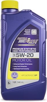 Royal Purple 01520 High Performance Full Synthetic Motor Oil – SAE 5W-20 – API SP & ILSAC GF-6 Certified 1 Quart
