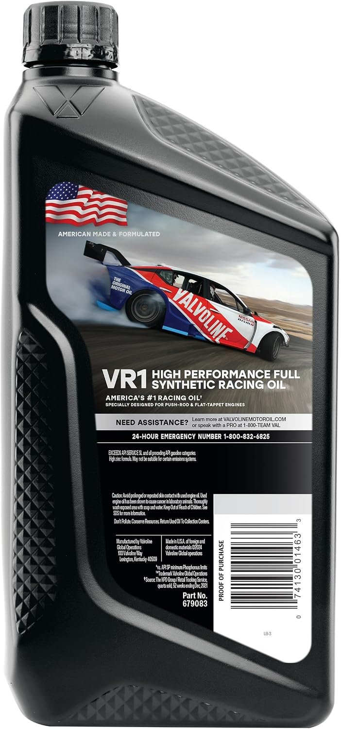 Valvoline 679083 VR1 Full Synthetic Racing Oil SAE 10W-30 – 6 Quart Case with High Zinc Formula for Performance Engines - Image 2