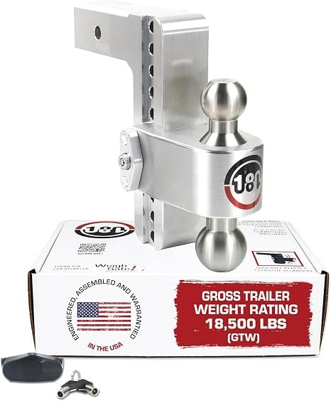 Weigh Safe LTB8-25 Adjustable Ball Mount – 8in Drop, 2.5in Receiver Shank, Turnover Ball with Built-In Scale