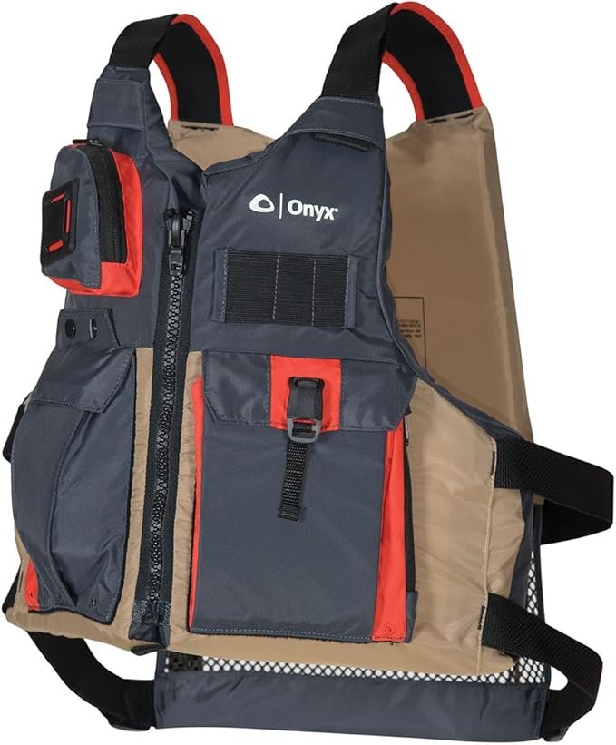 Onyx Kayak Fishing Paddle Vest XXL – Tan Fishing PFD with Storage Pockets, Adjustable Fit and High-Back Compatibility