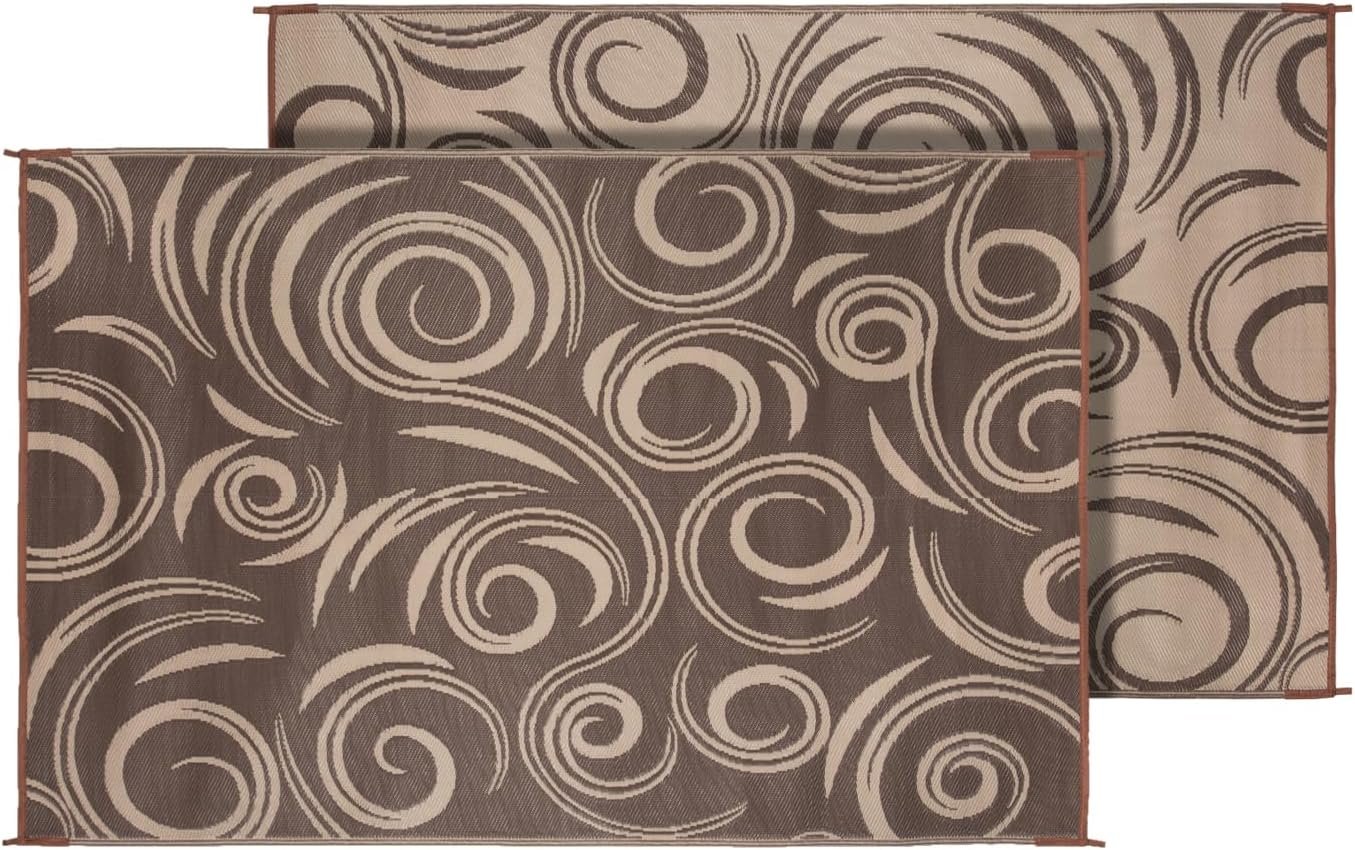 Faulkner 68859 Work & Play Swirl Patio Mat – 36in x 68in Brown and Beige Outdoor RV Ground Mat - Image 4