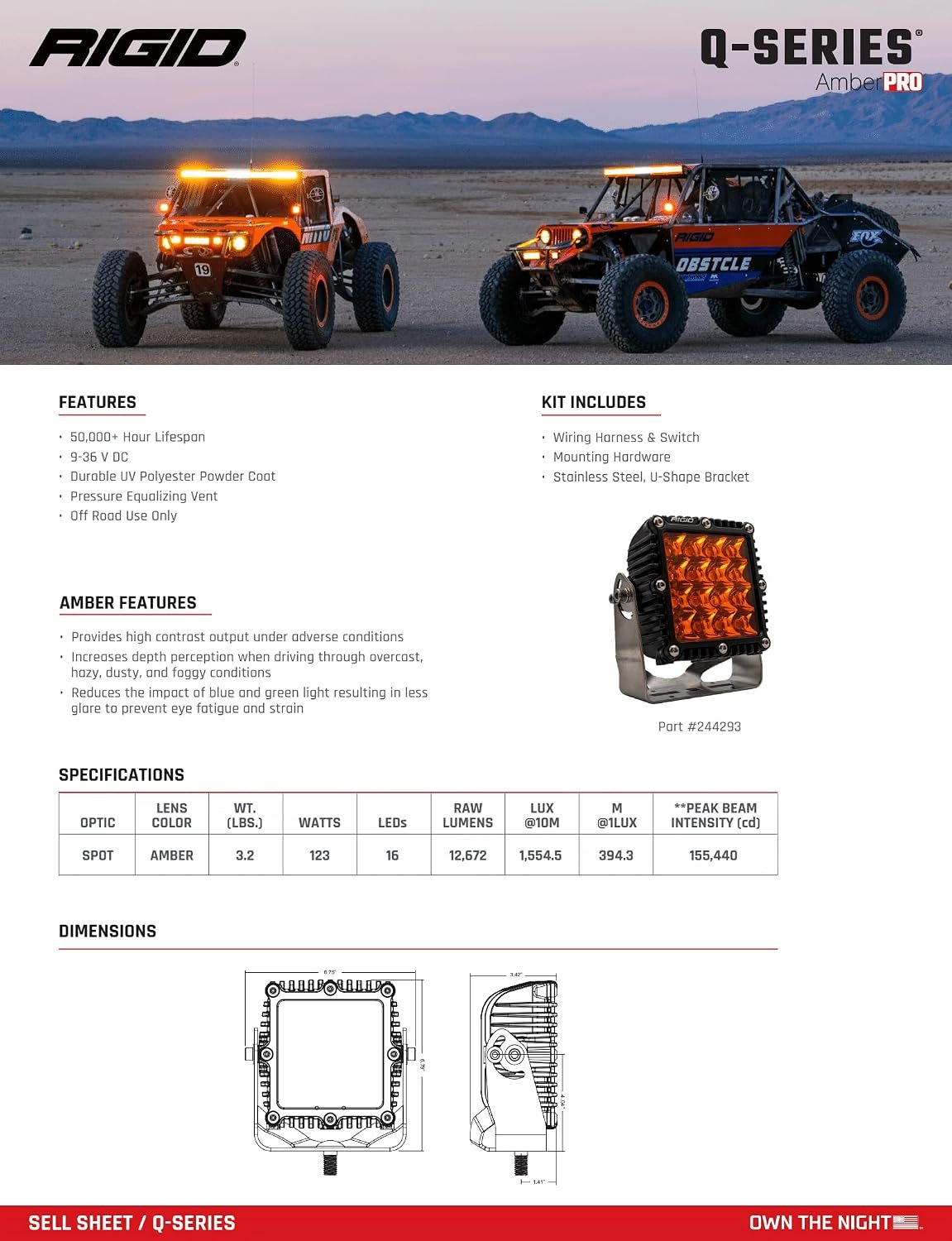 RIGID Industries 103833 Q-Series Pro Light Cover – Amber Polycarbonate Protective Cover for Q-Series LED Driving Lights - Image 3