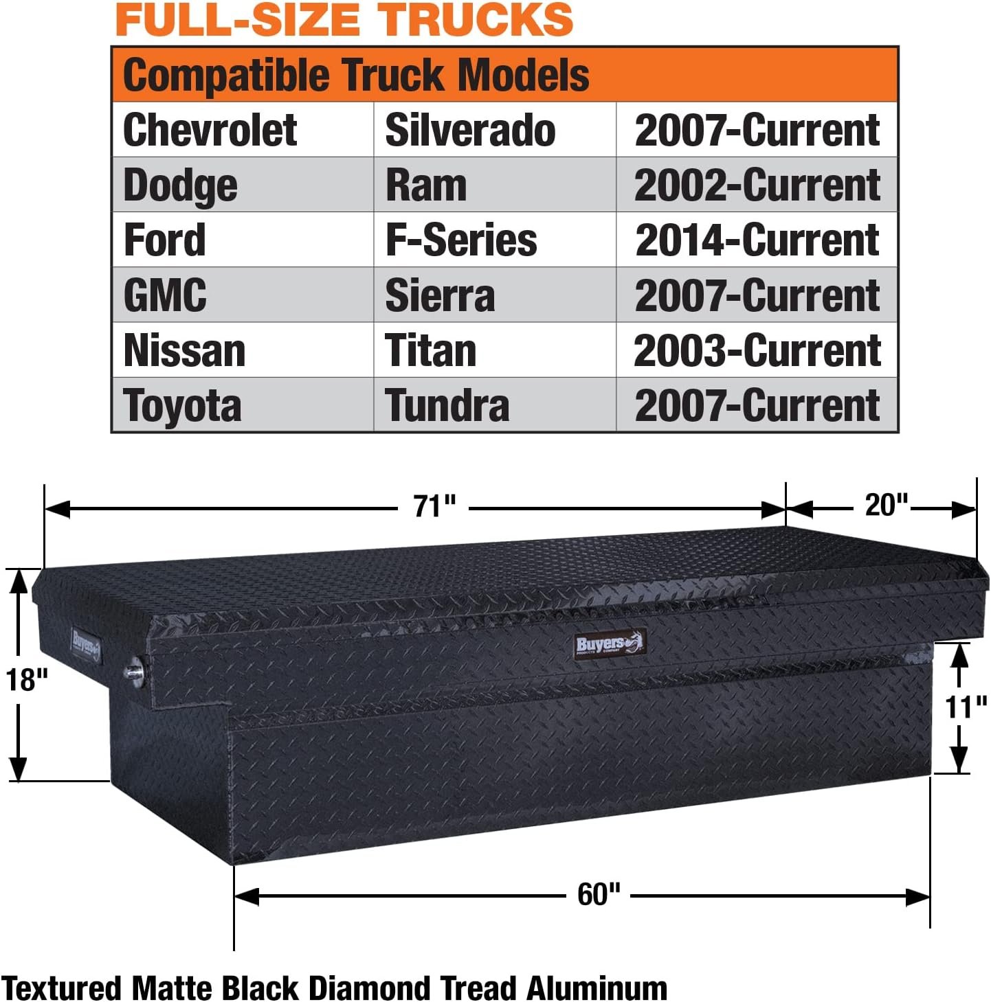 Buyers Products 1739410 Aluminum Crossover Truck Tool Box – 71in x 20in x 18in Matte Black Diamond Tread with Push-Button Locks - Image 4