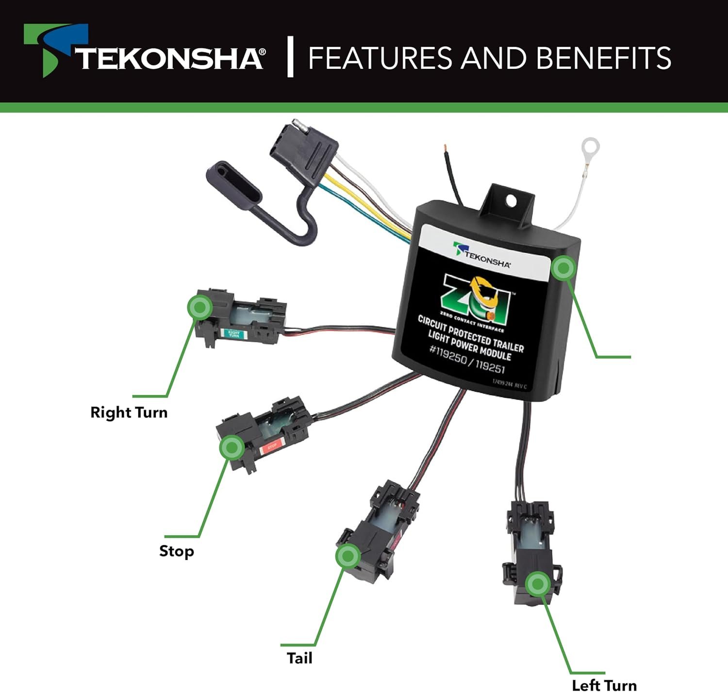 Tekonsha 119250 ZCI Universal T-Connector – Zero Contact Interface Trailer Wiring Module for Vehicles Without Factory Wiring - Image 3