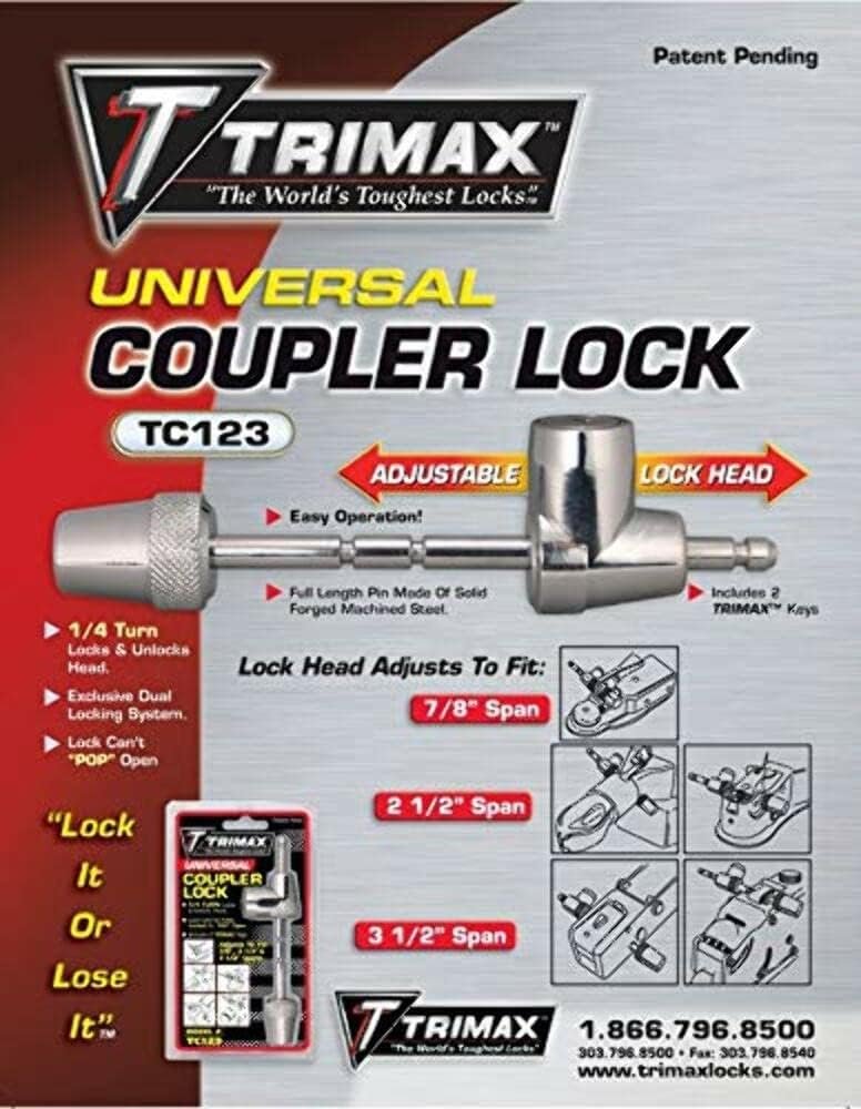Trimax TC123 Universal Trailer Coupler Lock – Fits 1/2in to 3-1/2in Couplers – Hardened Steel Trailer Security - Image 5