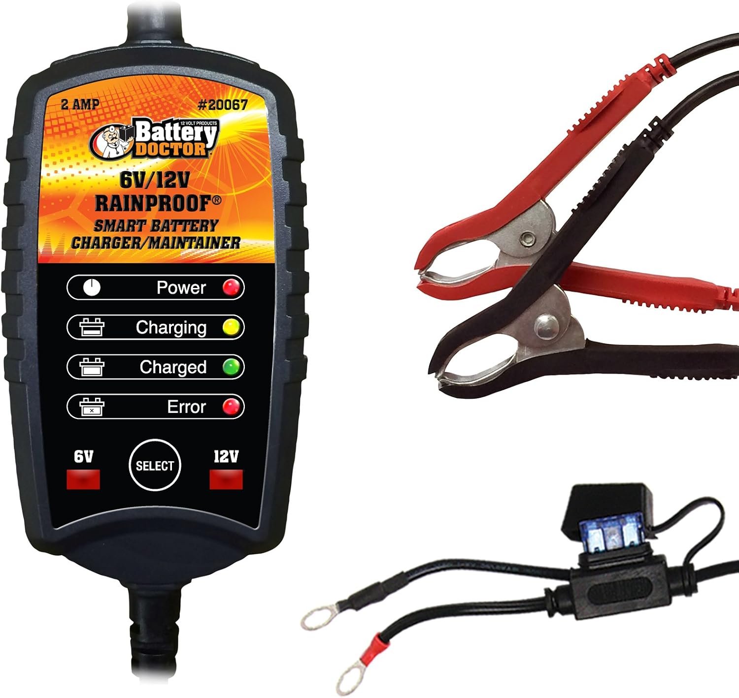 WirthCo 20067 Battery Doctor Charger – 6V/12V 2-Amp Rainproof Battery Maintainer for Automotive, RV, Marine, and Seasonal Equipment
