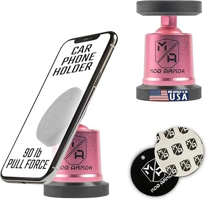Mob Armor MOBNMXPNK MobNetic Maxx Magnetic Phone Mount – Pink Billet Aluminum Body with 90lb Pull Force & 360° Rotation