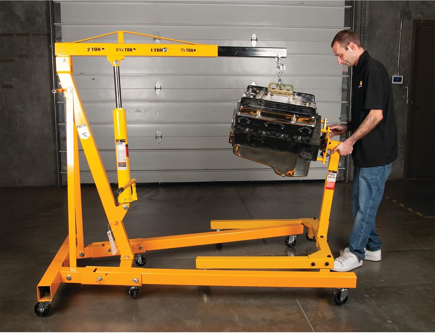 Perform Tool W41031 1250-Lb Engine Stand with Tray – 360° Rotating Head, 6 Locking Positions, 4-Wheel Steel Base - Image 3