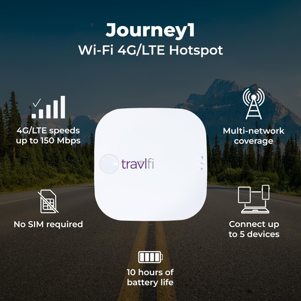 TravlFi 700-010 Journey1 4G LTE Wi-Fi Hotspot – eSIM Multi-Network Connectivity, 150 Mbps Speeds, Connects Up to 5 Devices - Image 4