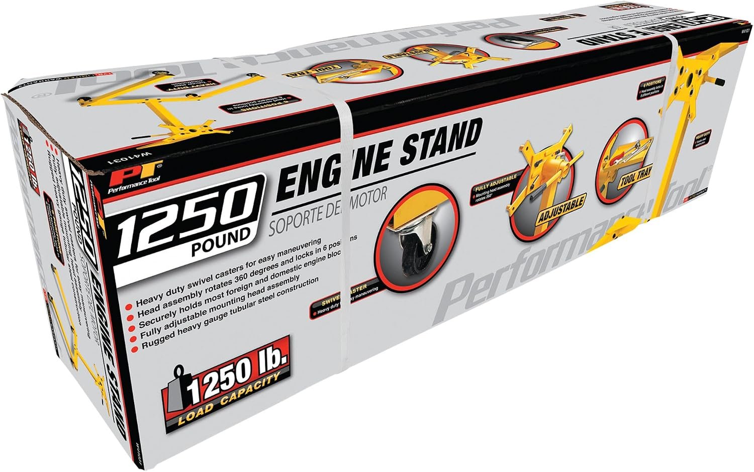 Perform Tool W41031 1250-Lb Engine Stand with Tray – 360° Rotating Head, 6 Locking Positions, 4-Wheel Steel Base - Image 8
