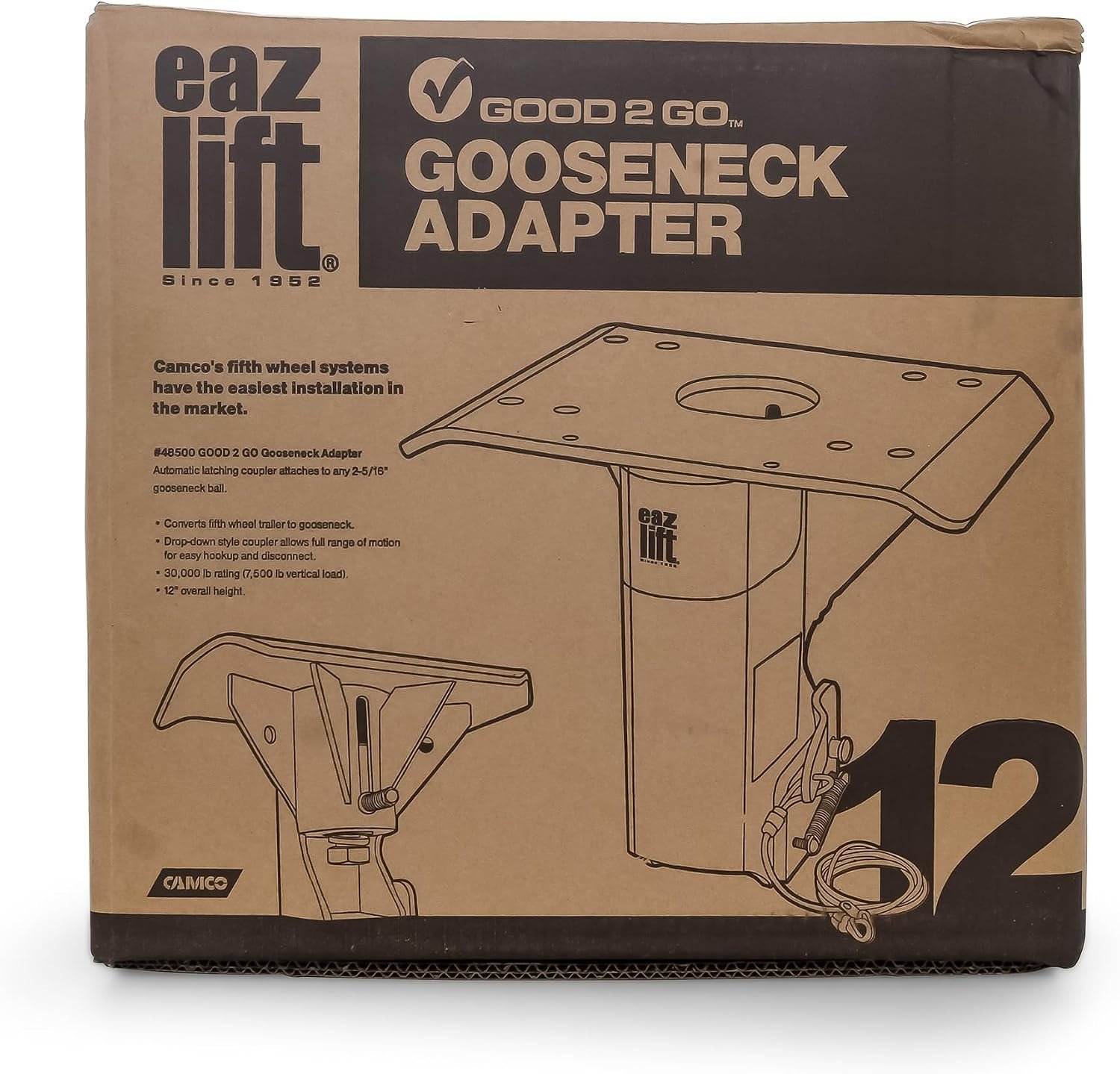 Camco 48500 Gooseneck Adapter – 12in Fifth-Wheel to Gooseneck Hitch Trailer Adapter - Image 7