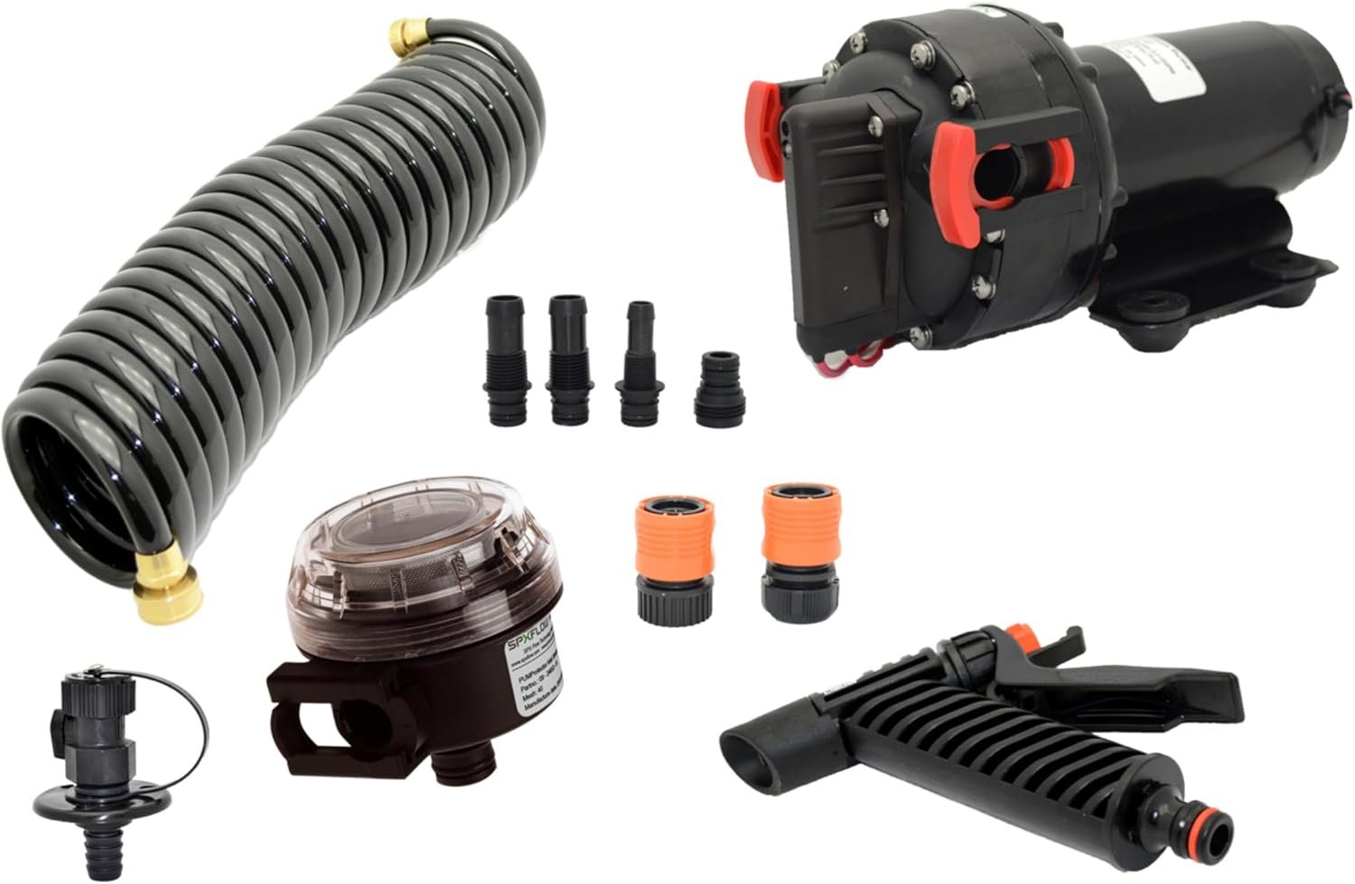 Johnson Pump Aqua Jet Washdown 5.2 GPM 24V Pump Kit – 70 PSI Diaphragm Pump with Strainer and Spray Nozzle