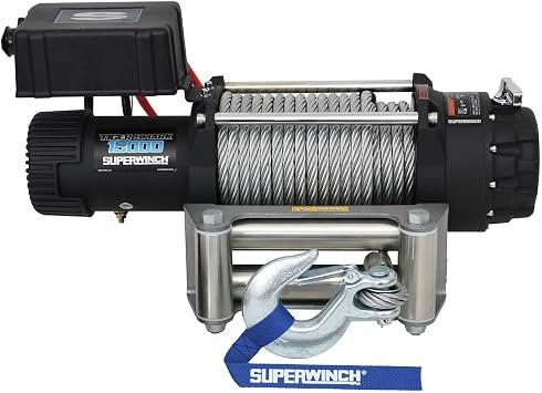 Superwinch 1515000 Tiger Shark 15000 Winch – 15000 lb Electric Recovery Winch with Steel Cable