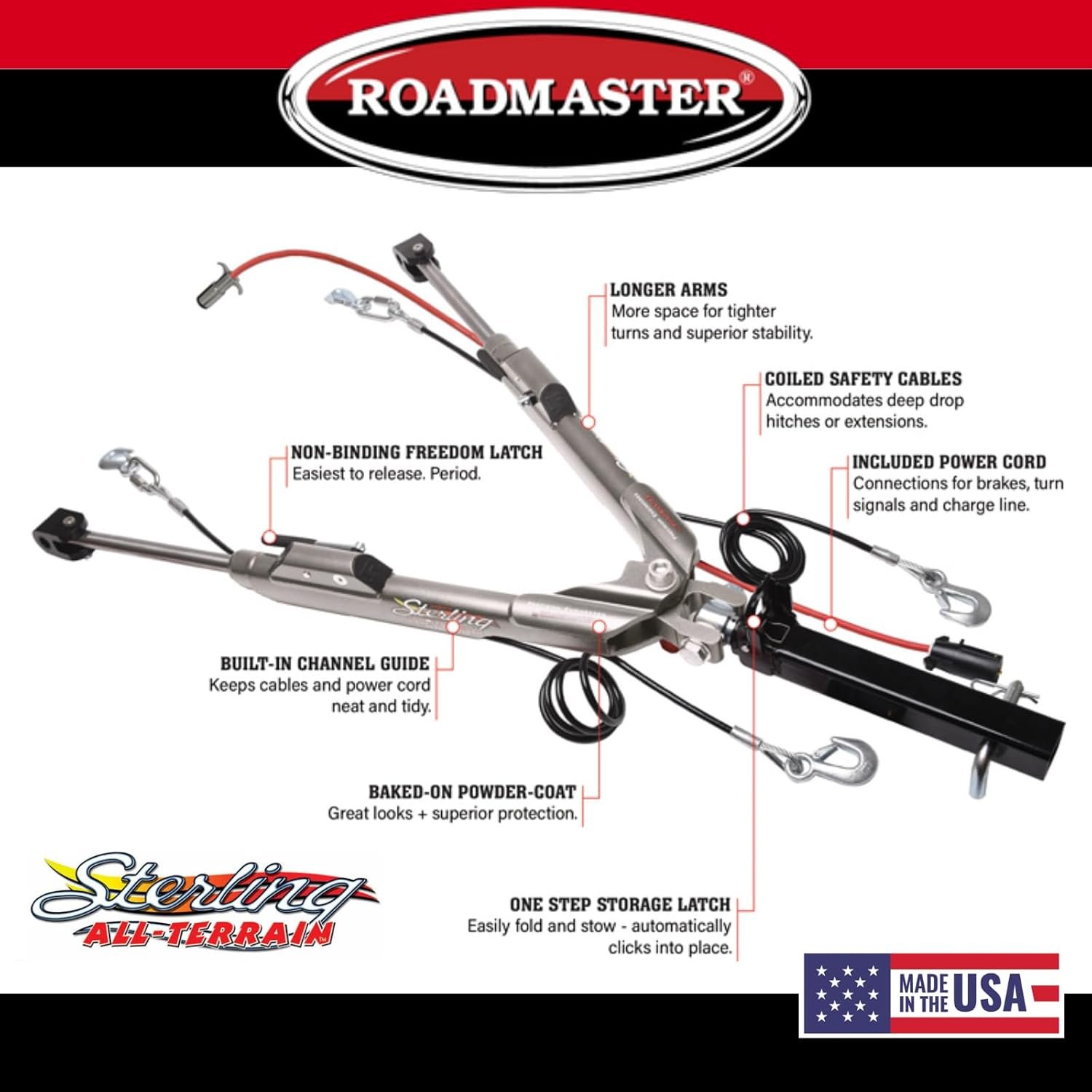 Roadmaster 576 Sterling All-Terrain Tow Bar – 8000 lb Capacity Aluminum RV Tow Bar with Integrated Cables and Freedom Latch - Image 3