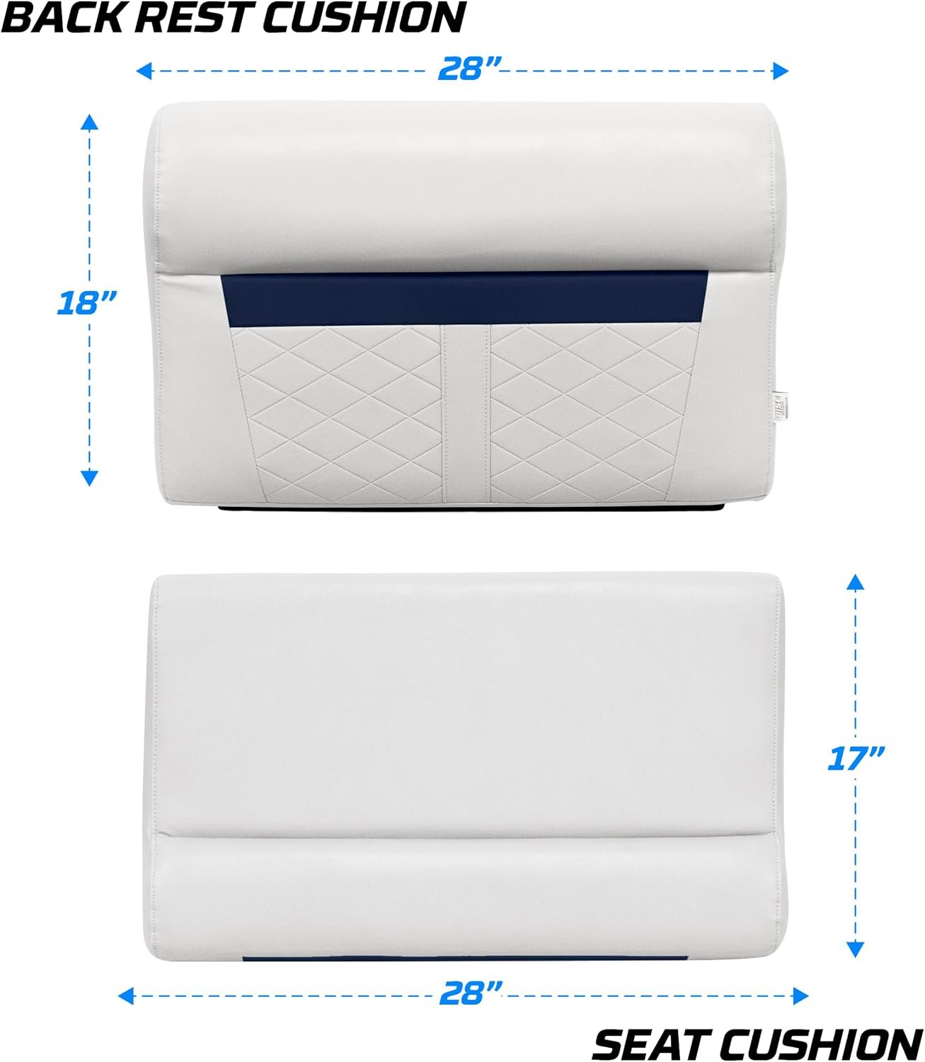 Wise DLX95-1904 DLX Pontoon Bench Seat Cushion Set – 28in Length – White & Mariner Blue Marine Vinyl - Image 7