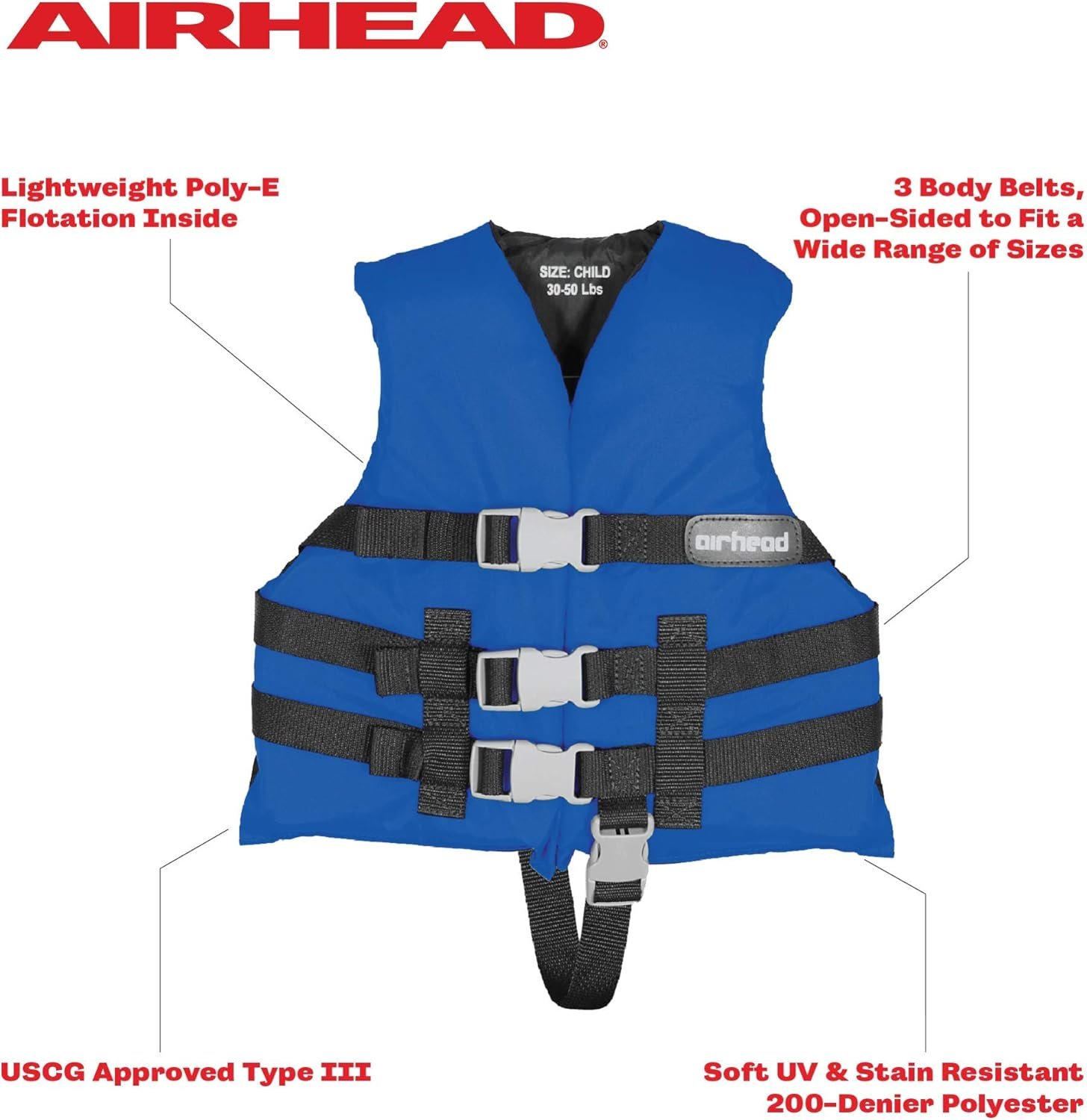 Airhead 3000202ABL General Purpose Life Vest – Adult Personal Flotation Device in Blue for Boating and Water Recreation - Image 2