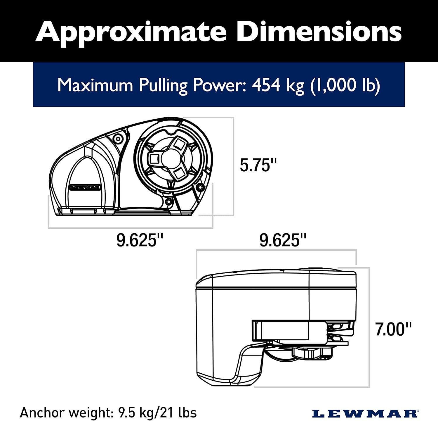 Lewmar Pro-Series 1000H Windlass Kit – Horizontal 1000W Anchor Windlass with 5/16in Gypsy for Recreational Boats - Image 2