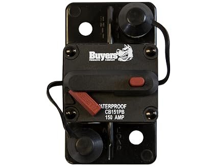 Buyers Products CB151PB Push-to-Trip Circuit Breaker – 150 Amp Manual Reset Surface Mount Electrical Protection