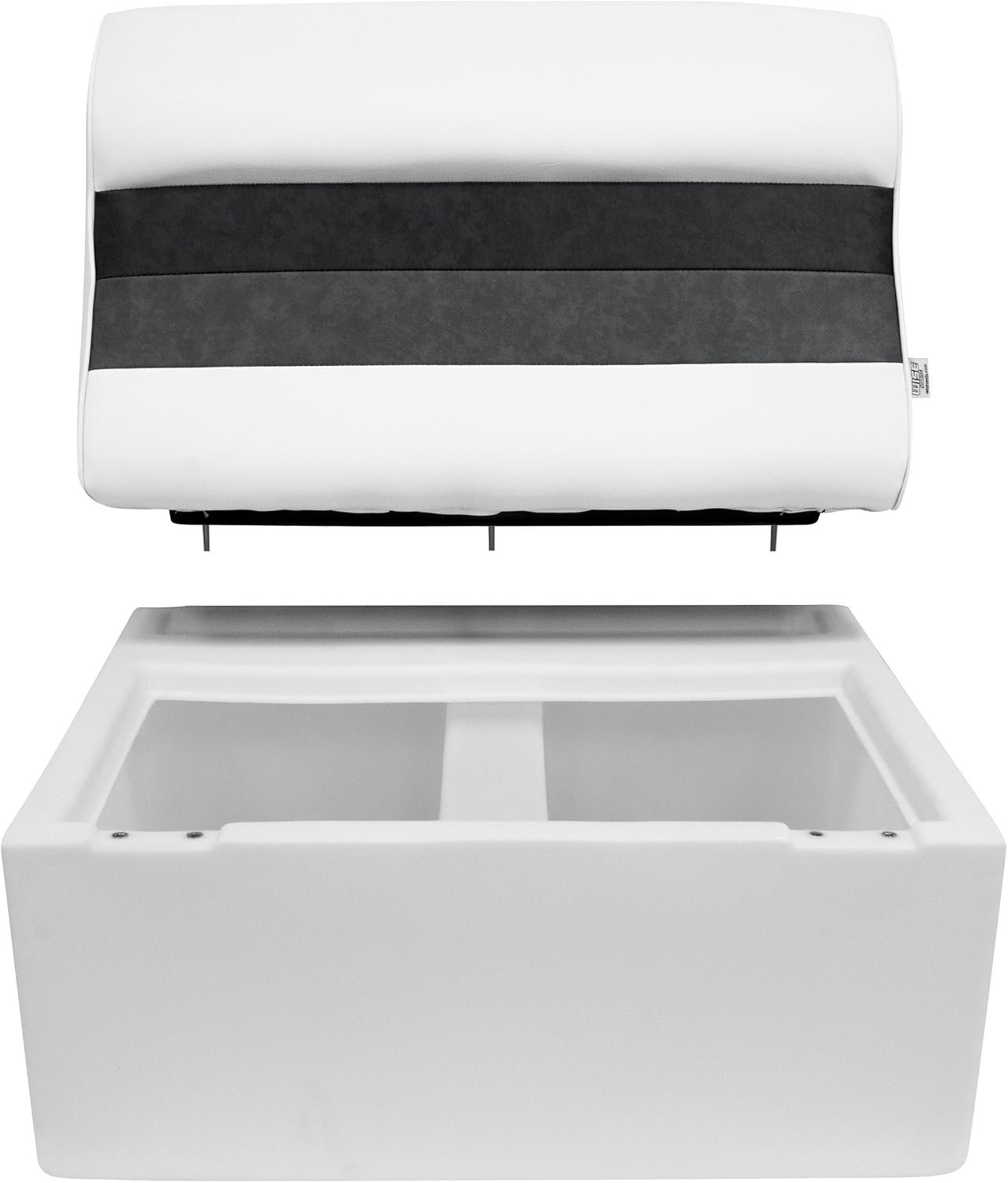 Wise 8WD95-1009 Deluxe Series 28in Pontoon Bench Seat Cushion – White Navy Blue Marine Vinyl – Hinged Cushion - Image 4
