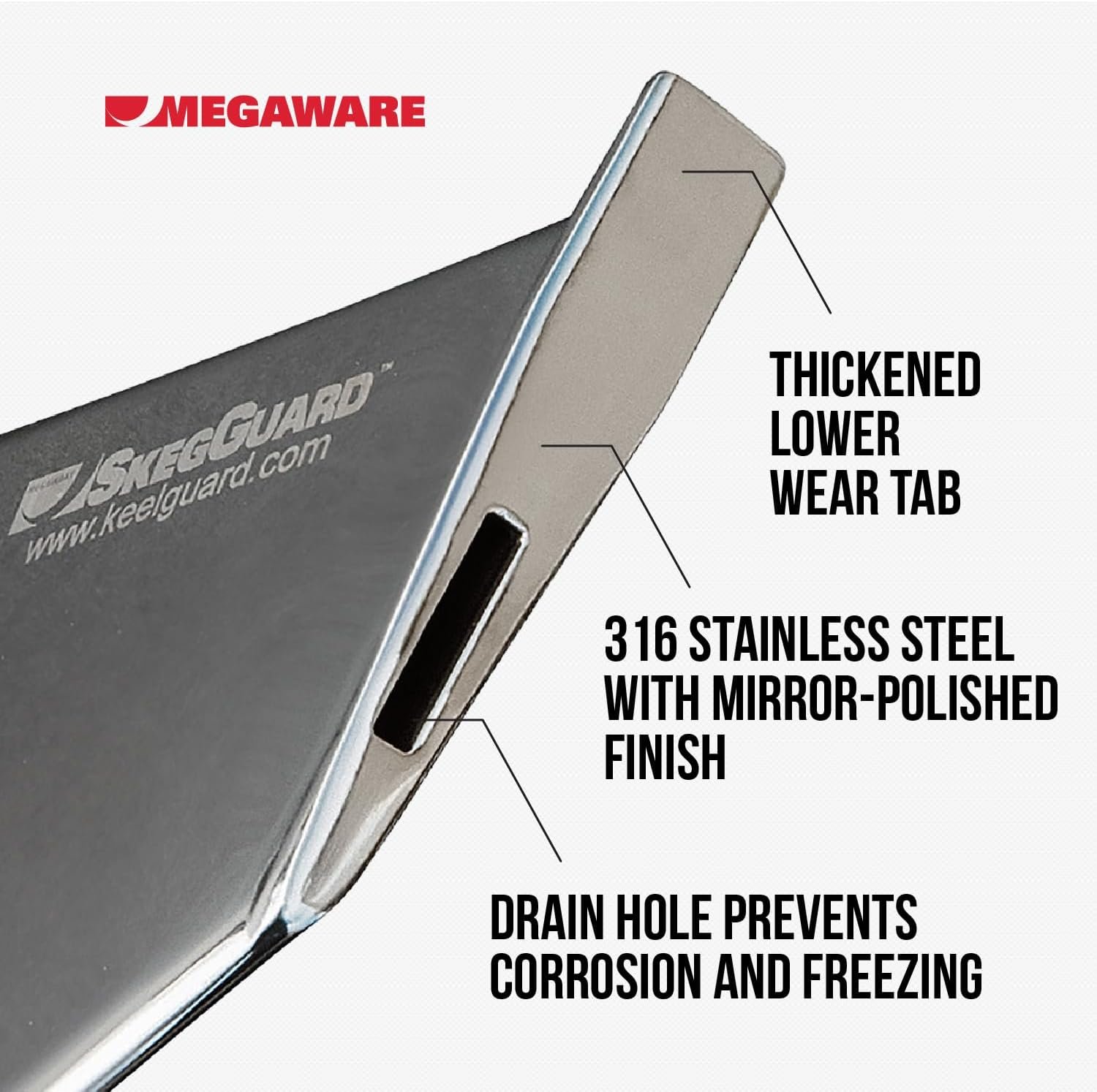 Megaware SkegGuard 27061 Stainless Steel Skeg Protector – 18-Gauge 316 Stainless Construction for Select Mariner Outboards - Image 5