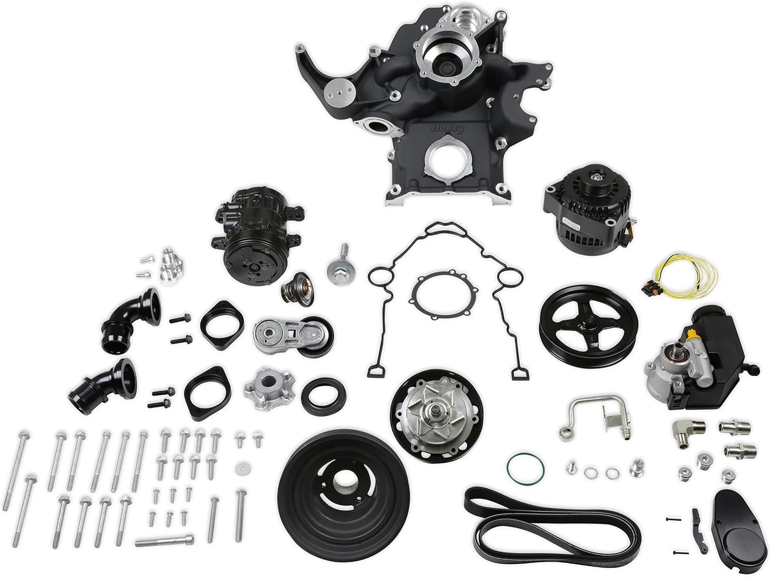 Holley 202-91BK Mid-Mount Accessory Drive System – Black Finish – Gen III HEMI VVT Engine Accessory Kit - Image 2