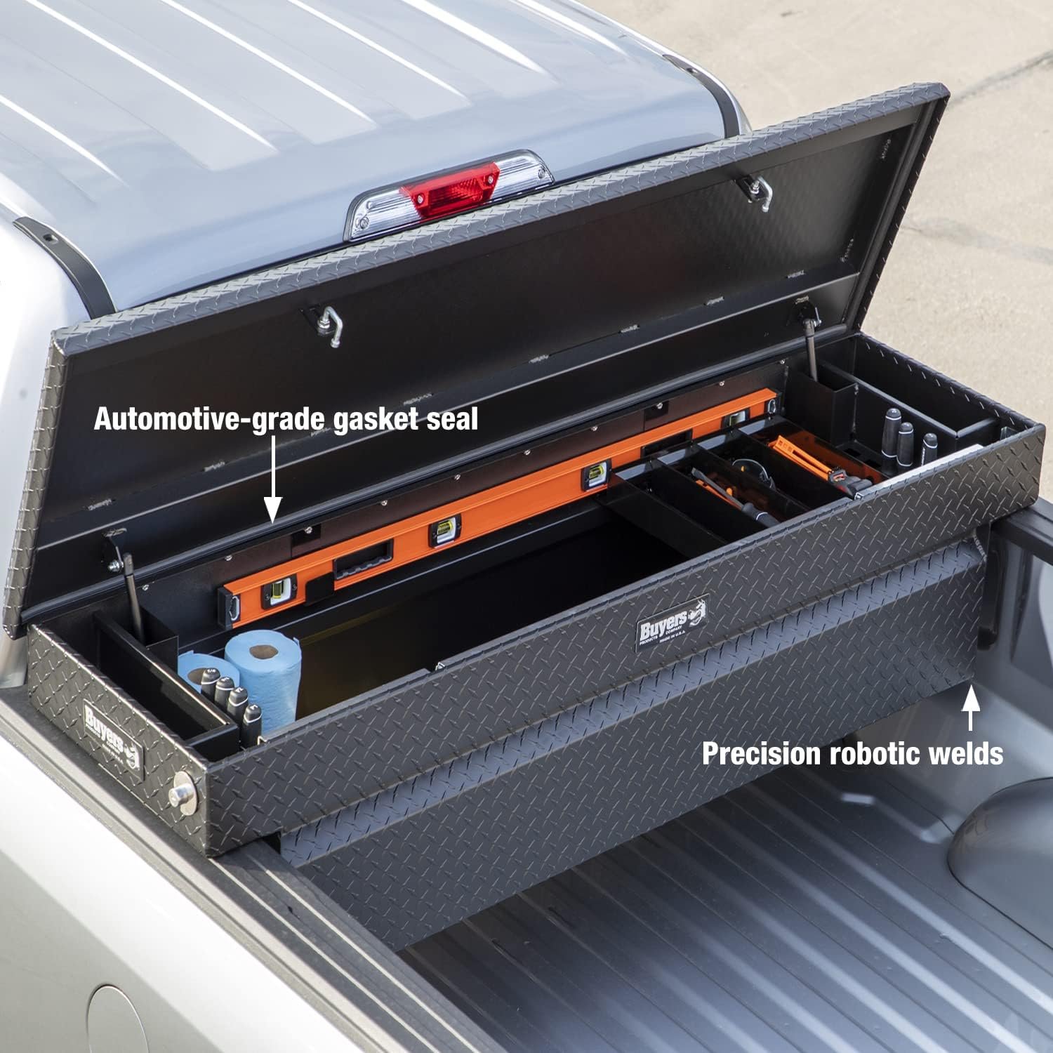 Buyers Products 1739410 Aluminum Crossover Truck Tool Box – 71in x 20in x 18in Matte Black Diamond Tread with Push-Button Locks - Image 6