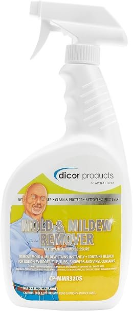 Dicor CP-MMR320S Mold & Mildew Remover Spray – 32 oz Bleach Formula for RV Roofs, Tile, Vinyl Curtains & Fiberglass