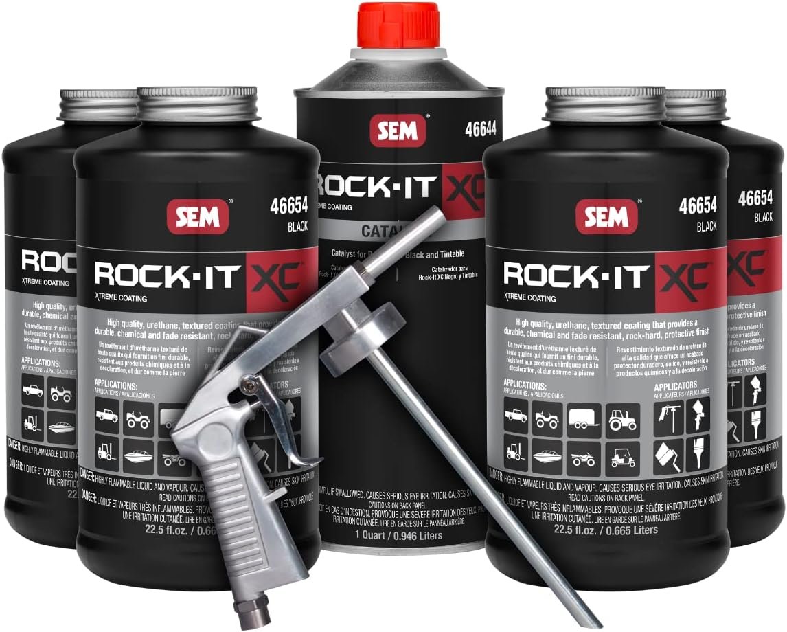 SEM 46650 Rock-It XC Black Kit – Black Protective Coating System for Truck Beds, Utility Equipment, and Work Vehicles