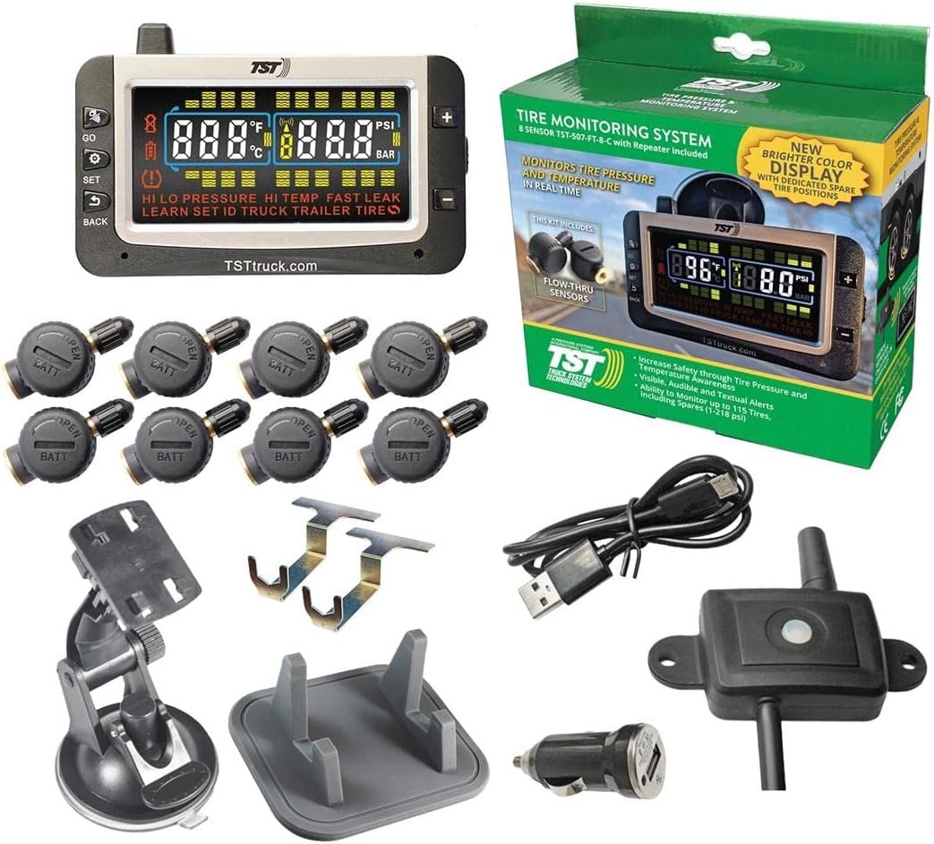 Truck System Technologies TST507FT8C 507 TPMS Kit – 8 Flow-Through Sensors with Color Display and Signal Repeater - Image 2