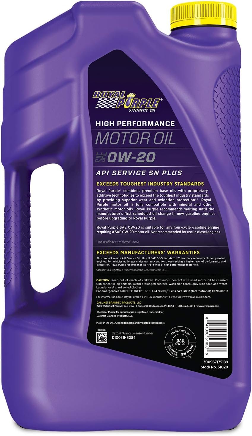 Royal Purple 51020 High Performance Motor Oil – SAE 0W-20 Full Synthetic Engine Oil, 5 Quart Bottle with Synerlec Technology - Image 2