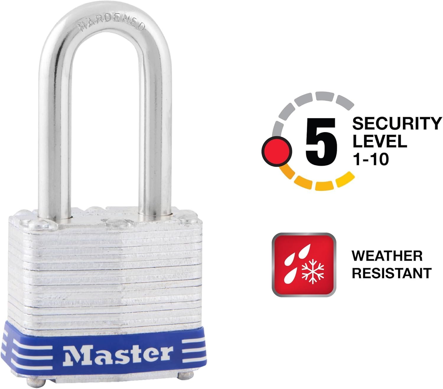 Master Lock 3DLF Laminated Steel Padlock – 1-9/16in Wide Body with 1-1/2in Hardened Steel Long Shackle and Dual Ball Locking - Image 2