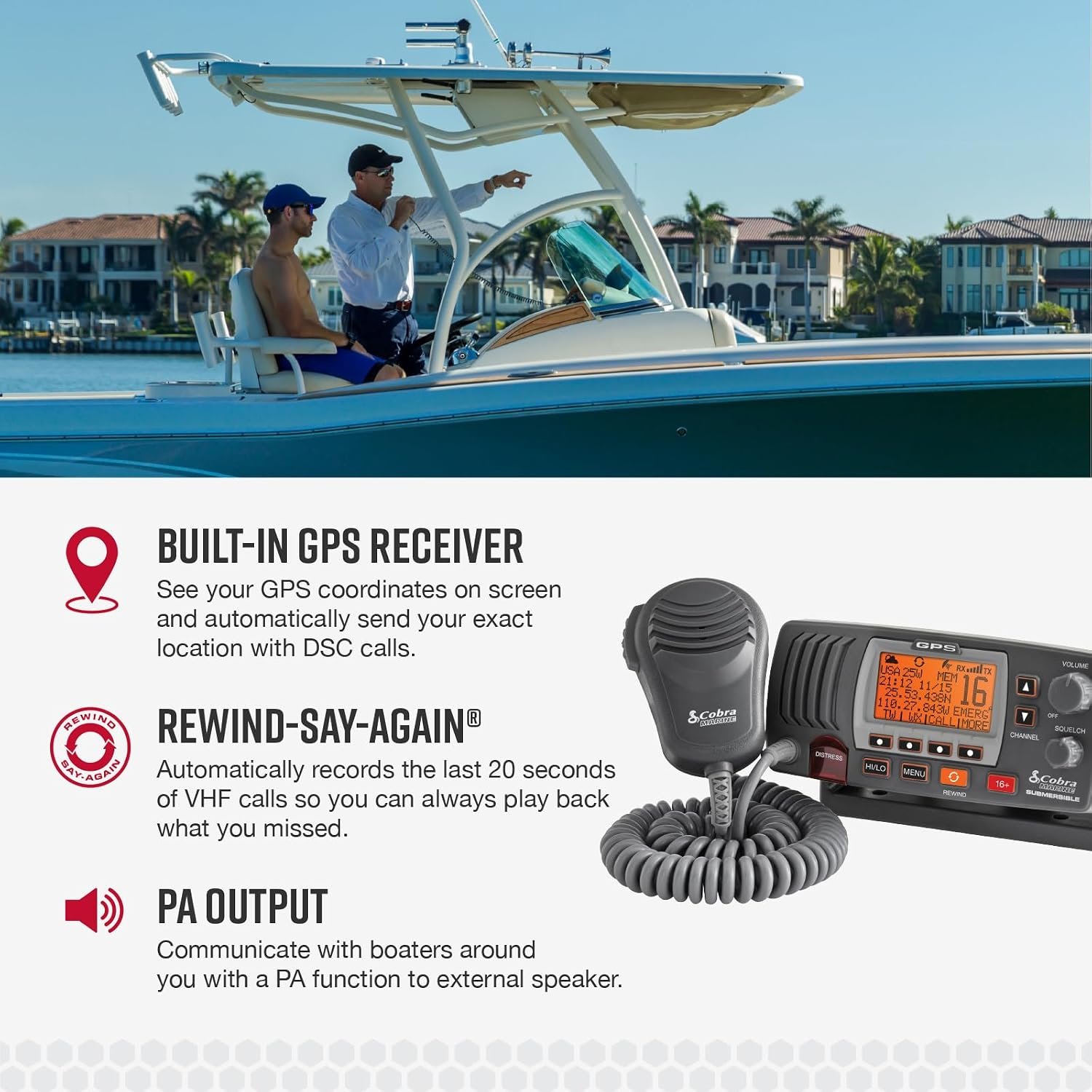 Cobra MRF77WGPS Fixed-Mount VHF Radio – Class-D DSC Marine Communication System with GPS and White Faceplate - Image 3