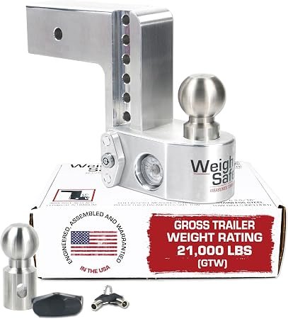 Weigh Safe WS6-3 Adjustable Ball Mount – 6in Drop Hitch for 3in Receiver with Built-In Tongue Weight Scale