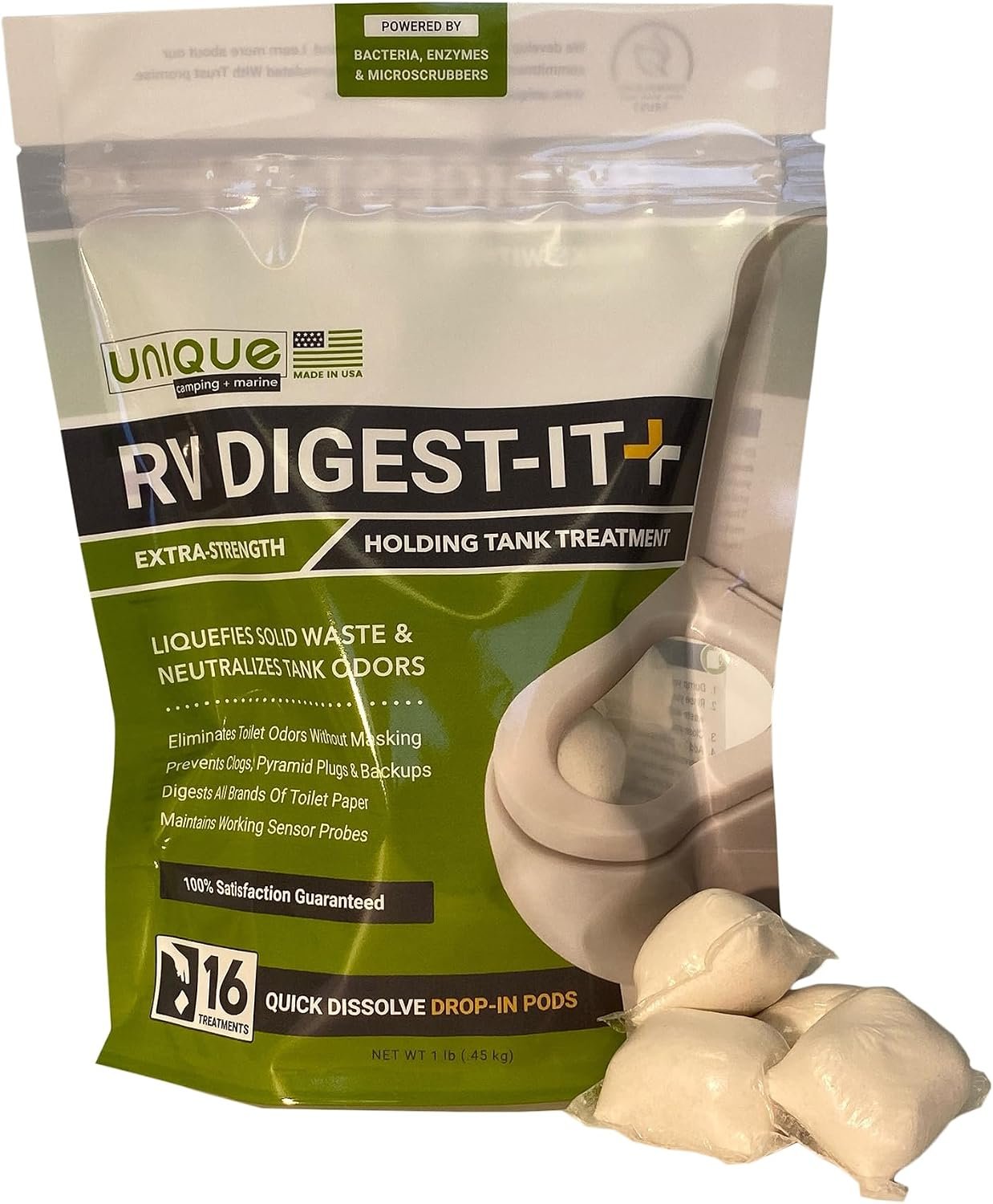 Unique RV Digest-It Plus 41G8 Drop-In Pods – 16 Treatment Pods for RV Black Tank Waste Digestion