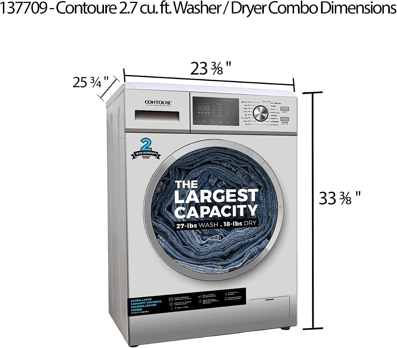 Contoure RVWD900S 2.7 Cu Ft Ventless Washer Dryer Combo – Stainless Finish All-in-One RV Laundry Appliance - Image 2