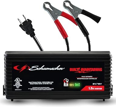 Schumacher SC1355 1.5 Amp Charger Maintainer – Tri-Lingual Automatic Battery Maintainer for Seasonal Vehicle Storage