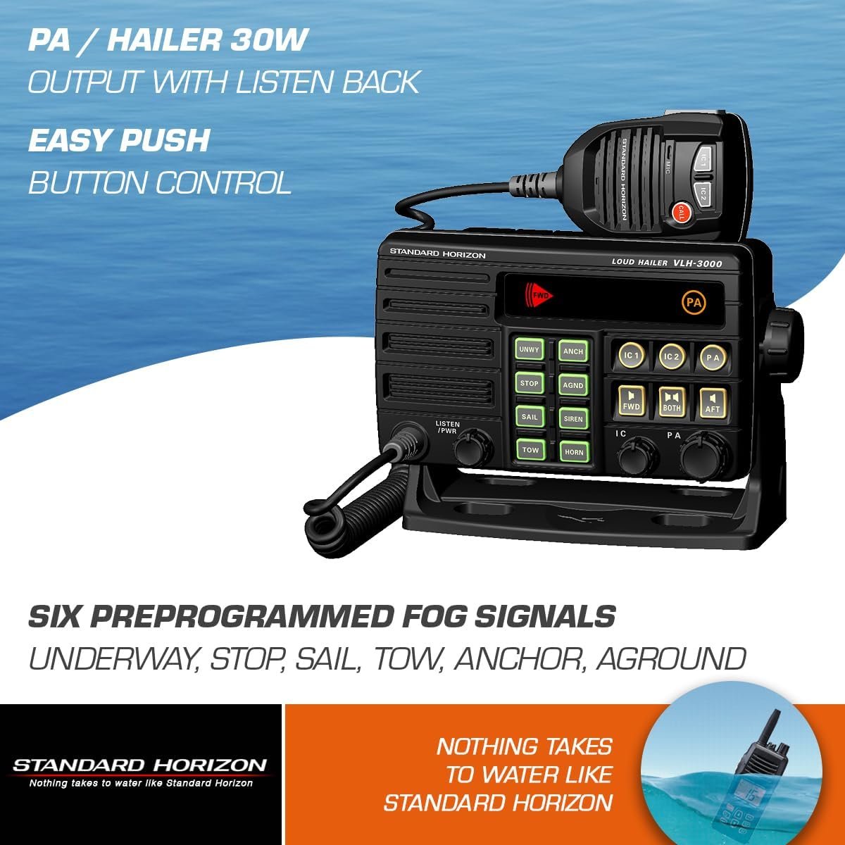 Standard Horizon VLH-3000A Marine Loud Hailer – 30W Dual-Zone Output, 2-Station Intercom, IPX7 Waterproof - Image 4