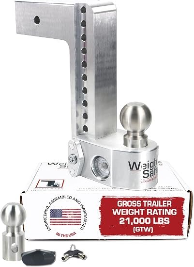 Weigh Safe WS103 Adjustable Ball Mount – 10in Drop, 3in Shank, Height-Adjustable Towing Hitch for Large Trucks