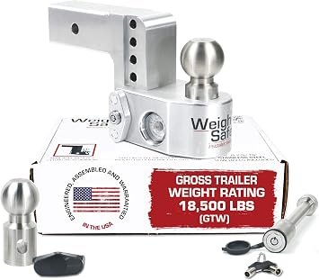 Weigh Safe WS8-25KA Adjustable Drop Hitch – 8in Drop, 2.5in Shank, Built-In Tongue Weight Scale and Aluminum Ball Mount