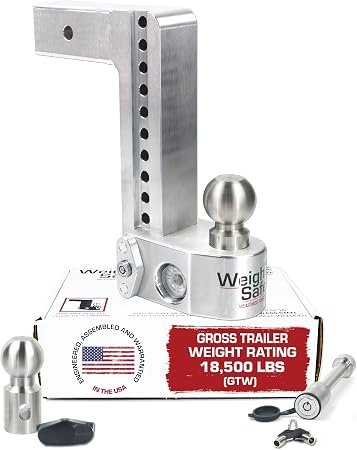 Weigh Safe WS1025KA Adjustable Drop Hitch – 10in Drop, 2.5in Shank, Stainless Dual Balls, Keyed Alike Locks
