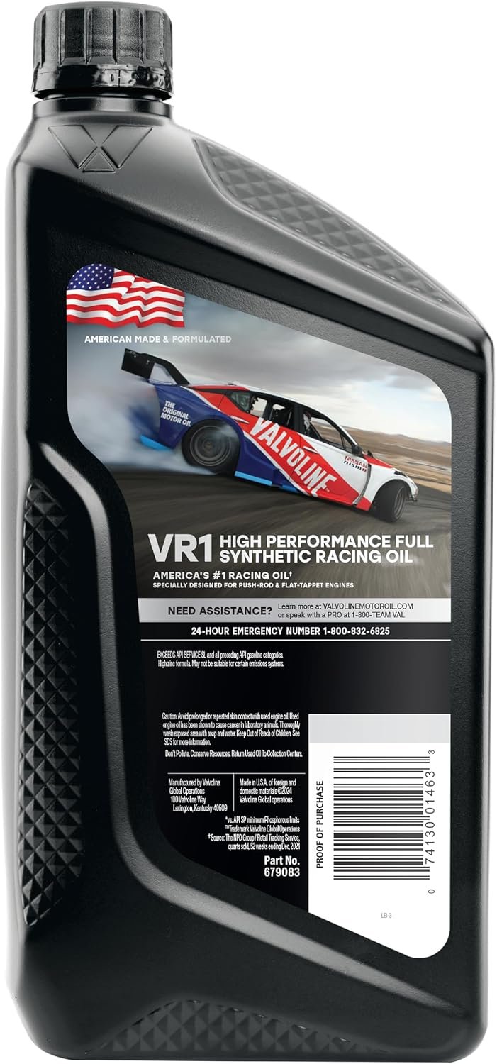Valvoline 679083 VR1 Full Synthetic Racing Oil SAE 10W-30 – 6 Quart Case with High Zinc Formula for Performance Engines - Image 3