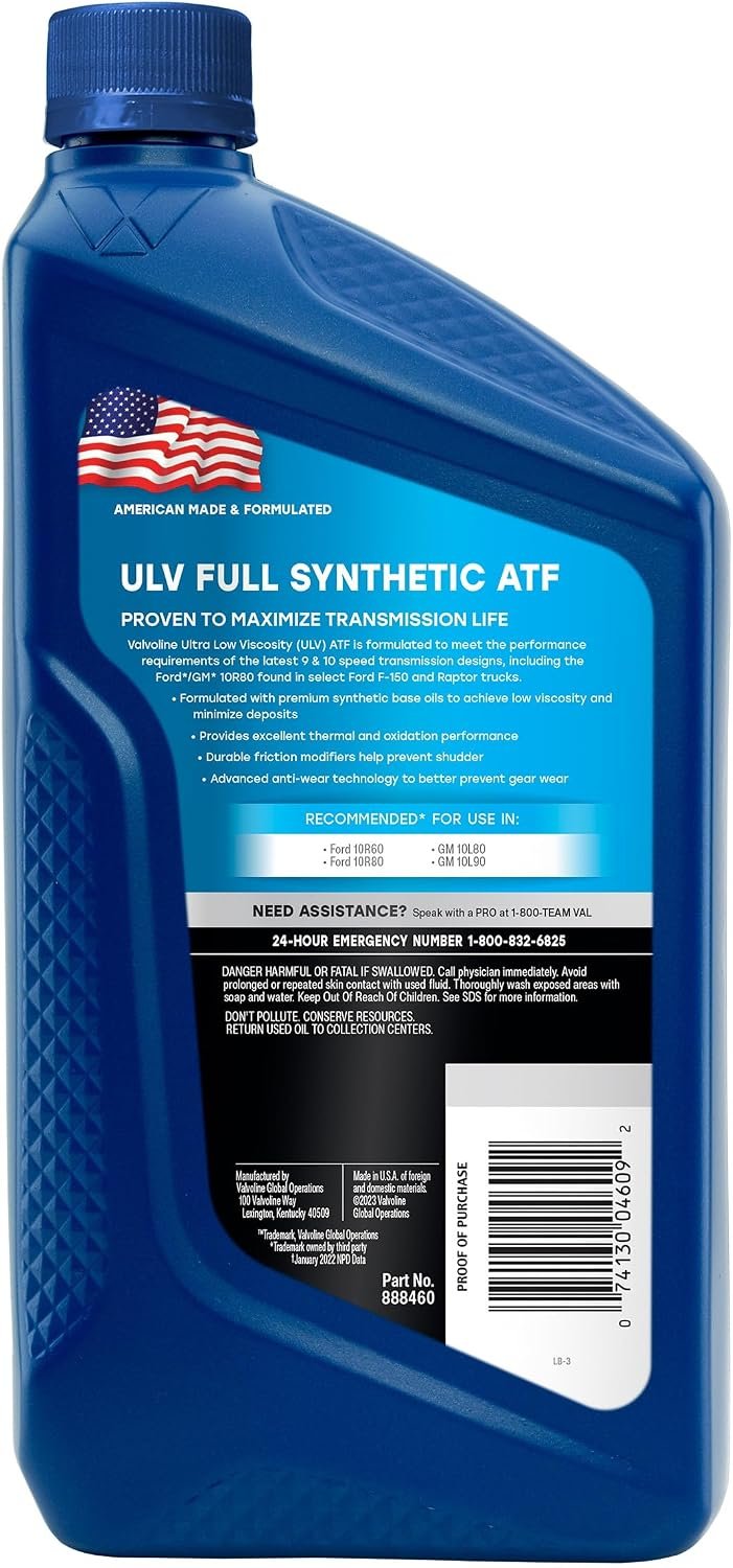 Valvoline 888460 ULV Full Synthetic Automatic Transmission Fluid – Ultra-Low Viscosity Formula, Case of 6 Quarts - Image 2